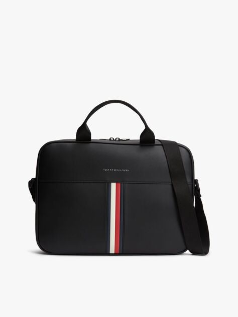Black Signature Tape Crossbody Laptop Bag  Men