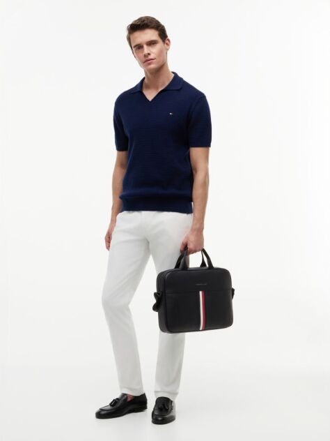 Black Signature Tape Crossbody Laptop Bag  Men