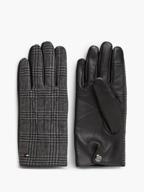 Black Mixed Texture Button Cuff Gloves  Men