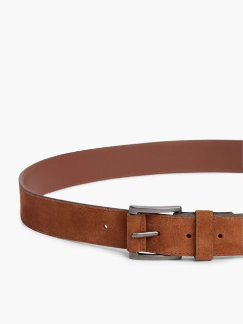 Brown Suede Enamel Flag Rectangular Buckle Belt  Men
