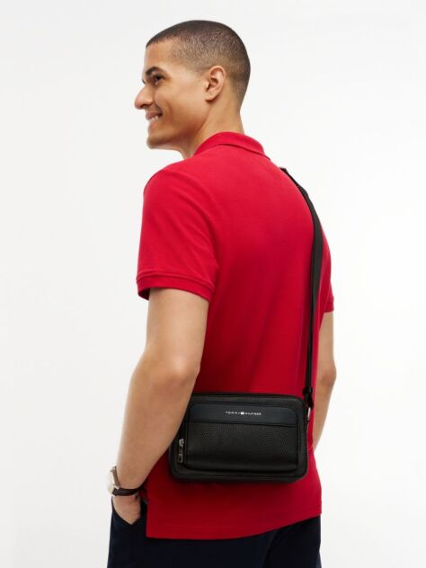 Negru Geanta Crossbody Reporter Cu Logo Metalic  Barbati