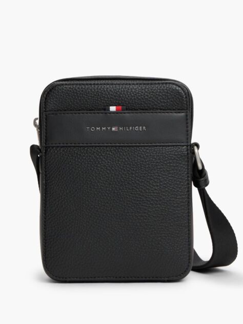 Negru Geanta Crossbody Reporter Cu Logo Metalic Si Textura  Barbati
