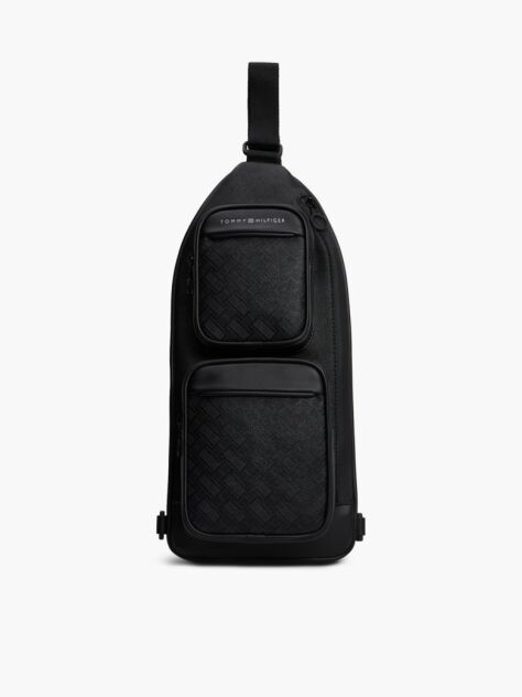 Negru Geanta Sling Modern Cu Steag  Barbati