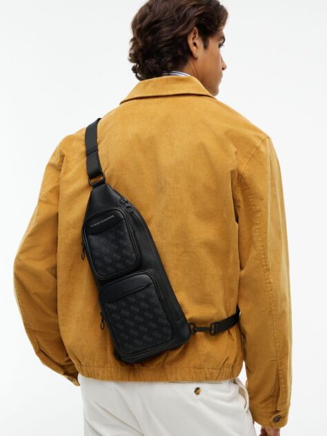 Negru Geanta Sling Modern Cu Steag  Barbati