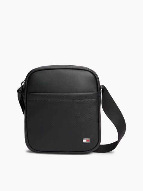Negru Geanta Crossbody Reporter Perforat Cu Steag  Barbati