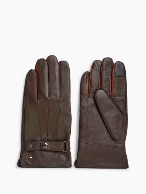 Brown New York Label Leather Cuff Strap Gloves  Men
