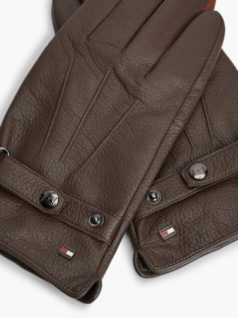 Brown New York Label Leather Cuff Strap Gloves  Men