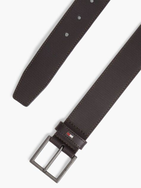 Brown Leather Tonal Square Buckle Textured Belt  Men