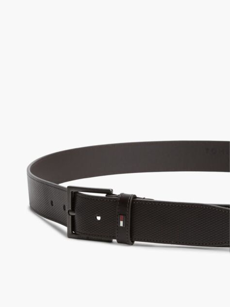 Brown Leather Tonal Square Buckle Textured Belt  Men