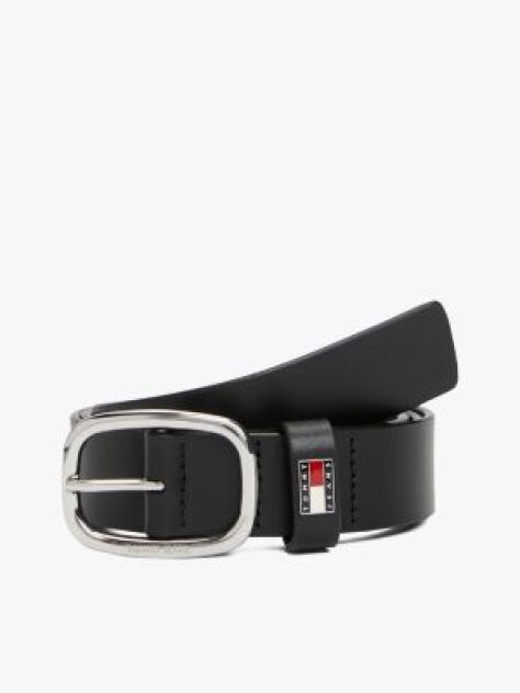 Black Oval Buckle Leather Belt  Women