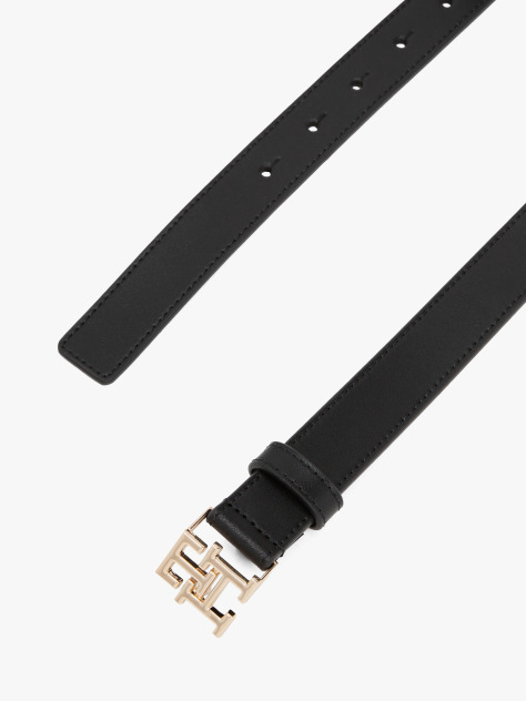 Black Modern TH Monogram Buckle Leather Belt  Women
