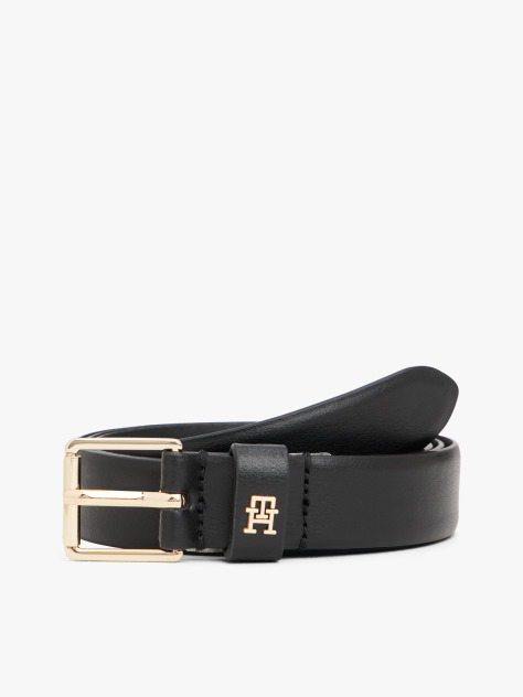 Black TH Monogram Square Buckle Leather Belt  Women