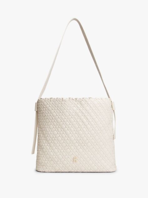 Beige TH Monogram Braided Hobo Bag  Women