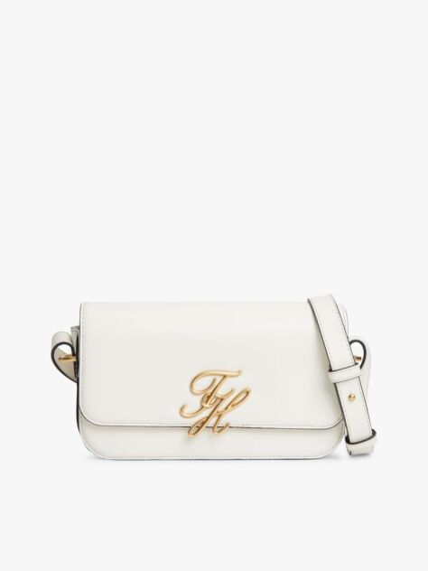 Alb Geanta Crossbody Din Piele Cu Clapa Si Placa Cu Logo  Femei