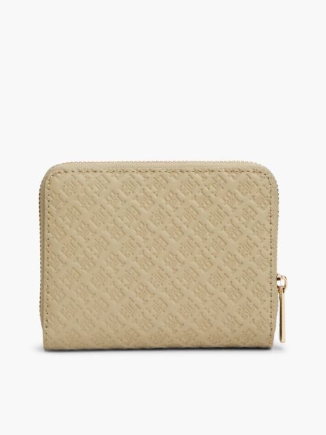 Bej Portofel Cu Clapa Si Fermoar Cu Logo Hilfiger In Relief  Femei