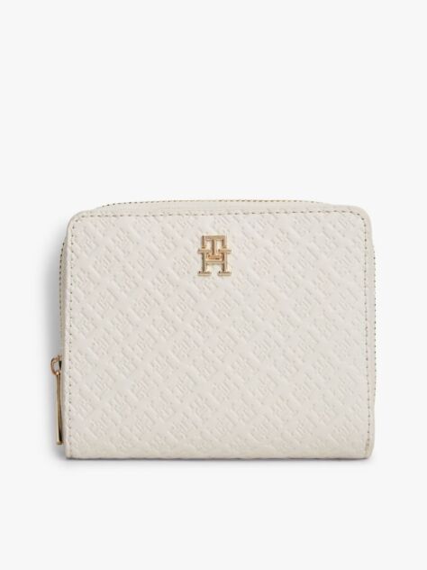 Bej Portofel Cu Clapa Si Fermoar Cu Logo Hilfiger In Relief  Femei