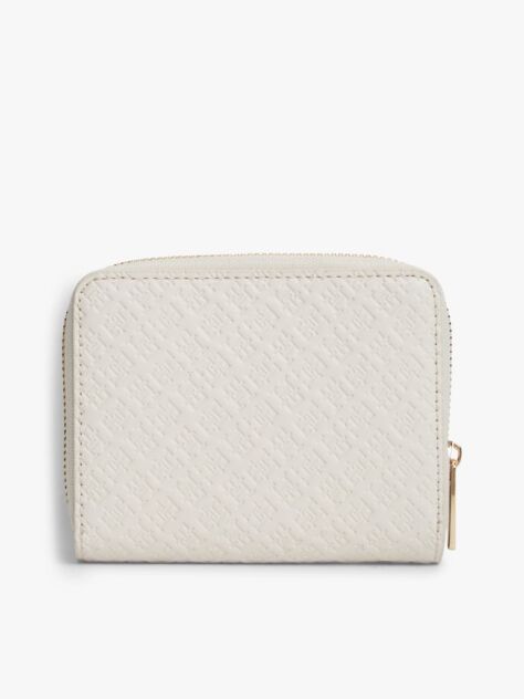 Bej Portofel Cu Clapa Si Fermoar Cu Logo Hilfiger In Relief  Femei