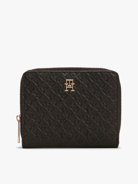 Black Hilfiger Icon Debossed Zip-Around Flap Wallet  Women