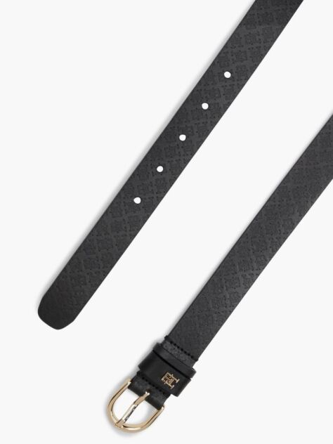 Black TH Monogram Debossed Leather Belt  Women