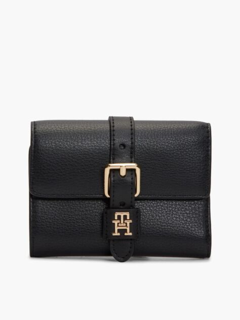 Negru Portofel Trifold Pebble Grain Cu Catarama  Femei