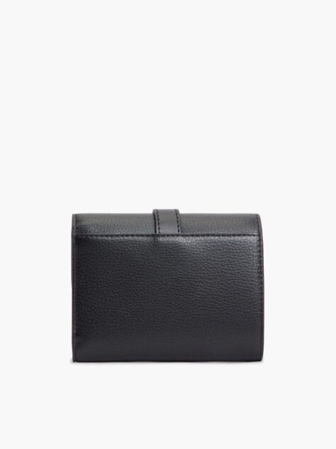 Negru Portofel Trifold Pebble Grain Cu Catarama  Femei