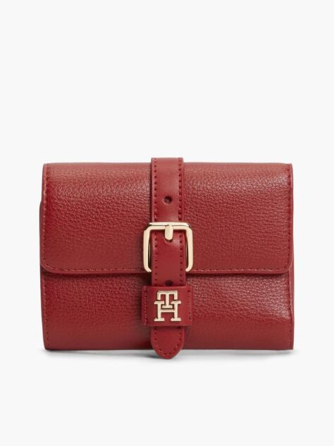 Rosu Portofel Trifold Pebble Grain Cu Catarama  Femei