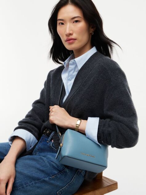 Blue Modern Metallic Logo Textured Camera Bag  Women