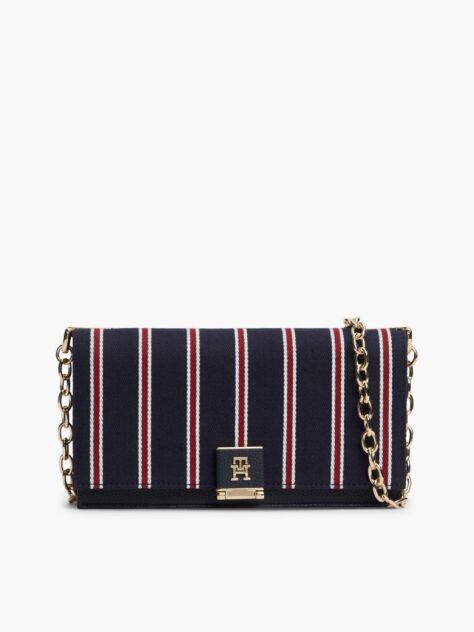 Blue Geanta Crossbody Cu Lant Si Dunga Global  Femei
