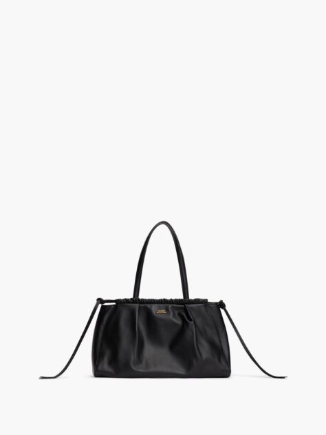 Black Soft Leather Drawstring Hobo Bag  Women