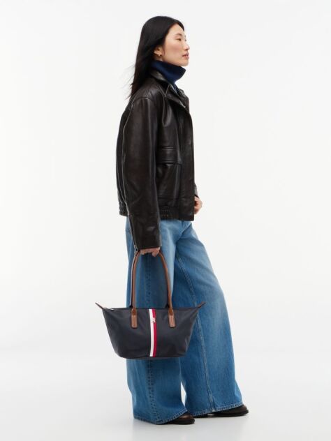 Blue Geanta Tote Popette Cu Dunga Global  Femei