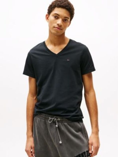 Negru Tricou Cu Guler In V  Barbati