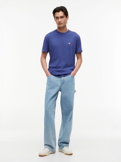 Blue Tricou Cu Guler Rotund Tommy Badge  Barbati