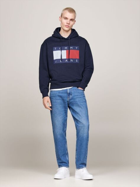 Blue Tommy Flag Badge Mélange Relaxed Hoody  Men