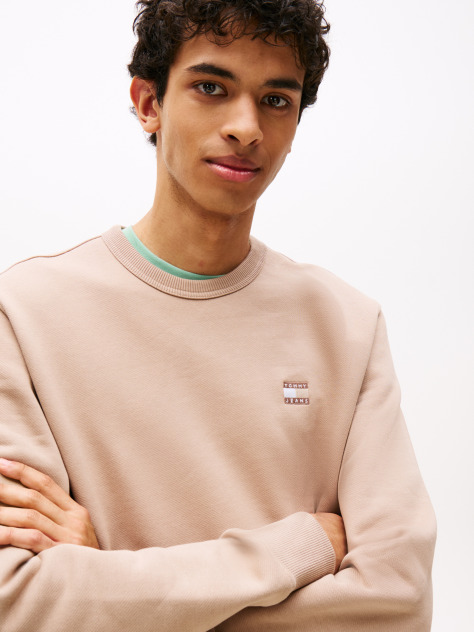 Beige Tonal Tommy Badge Crew Neck Sweatshirt  Men