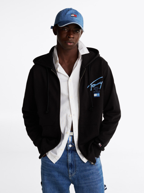 Black Signature Back Logo Zip-Thru Hoody  Men