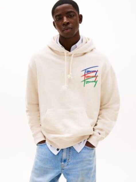 White Signature Logo Relaxed Hoody  Men