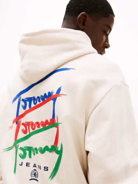 White Signature Logo Relaxed Hoody  Men