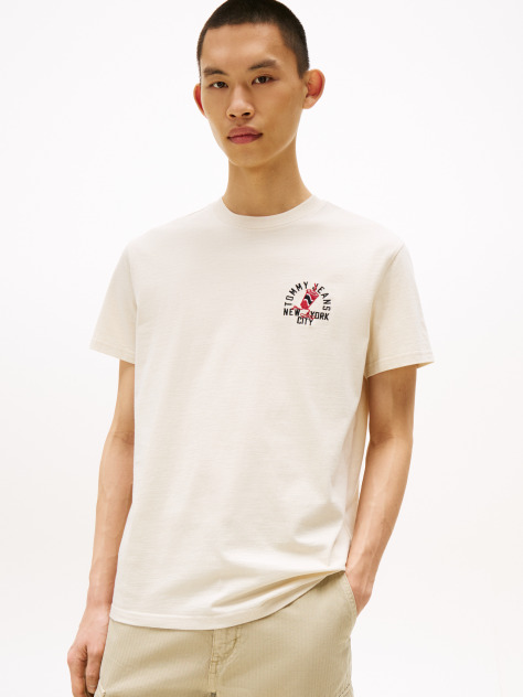 Beige Regular Small Motif T-Shirt Extended  Men