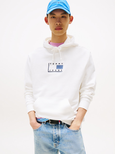 White Tonal Logo Drawstring Hoody  Men
