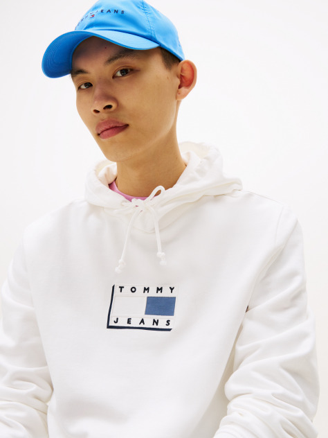 White Tonal Logo Drawstring Hoody  Men