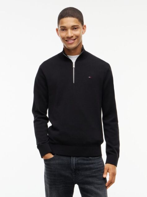 Black Tommy Flag Lightweight Slim Quarter-Zip Jumper  Men