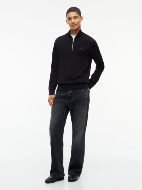 Black Tommy Flag Lightweight Slim Quarter-Zip Jumper  Men