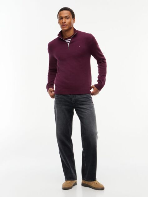Purple Tommy Flag Lightweight Slim Quarter-Zip Jumper  Men