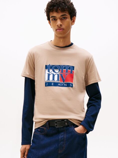 Beige Flag Graphic Slim T-Shirt  Men