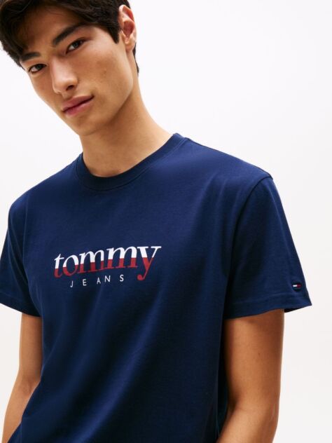 Blue Tricou Din Jersey Cu Guler Rotund Si Logo  Barbati
