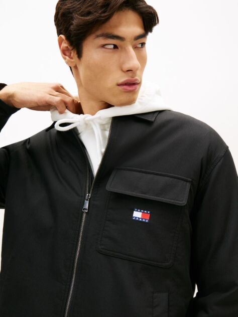 Black Oversized Fit Zip-Thru Corduroy Padded Overshirt  Men