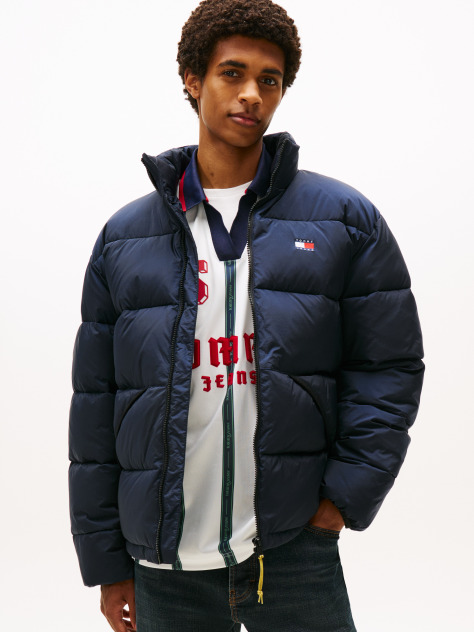 Blue Geaca Puffer Relaxata Hidrofuga Cu Textura Crinkle  Barbati