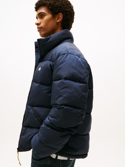 Blue Geaca Puffer Relaxata Hidrofuga Cu Textura Crinkle  Barbati