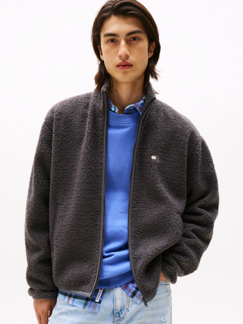 Black Tommy Badge Teddy Zip-Thru Relaxed Sweatshirt  Men