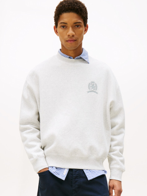 Grey 90S Washed Tonal Crest Crew Sweatshirt  Men